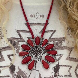 Red Turquoise Pendant & Beaded Necklace!